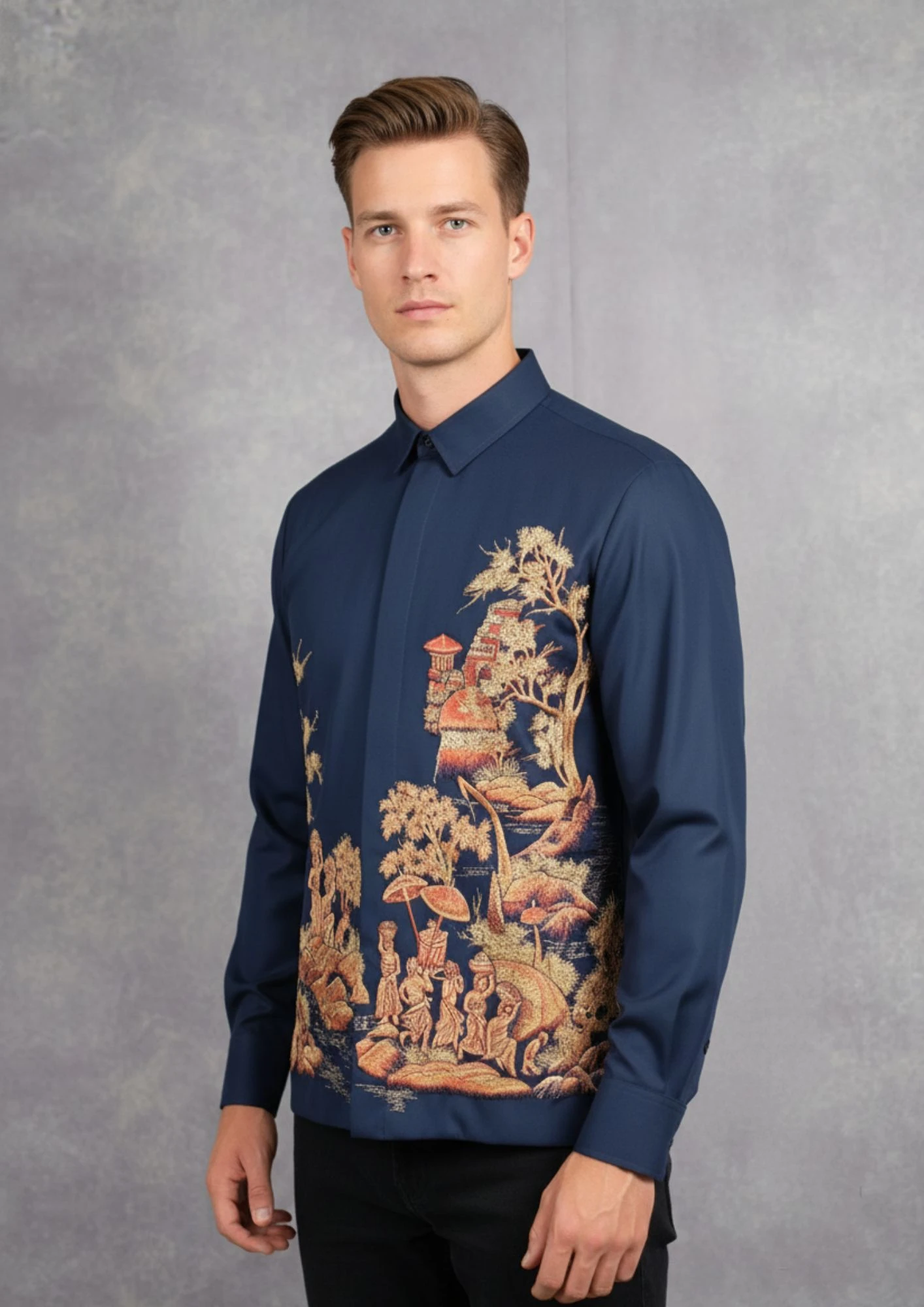 Navy Embroidered Shirt