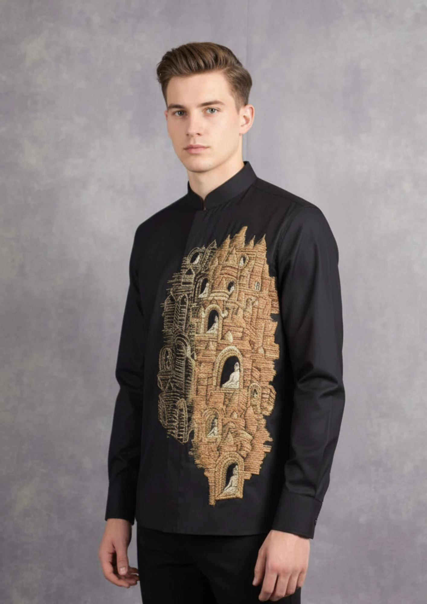 Black Golden Embroidery Shirt