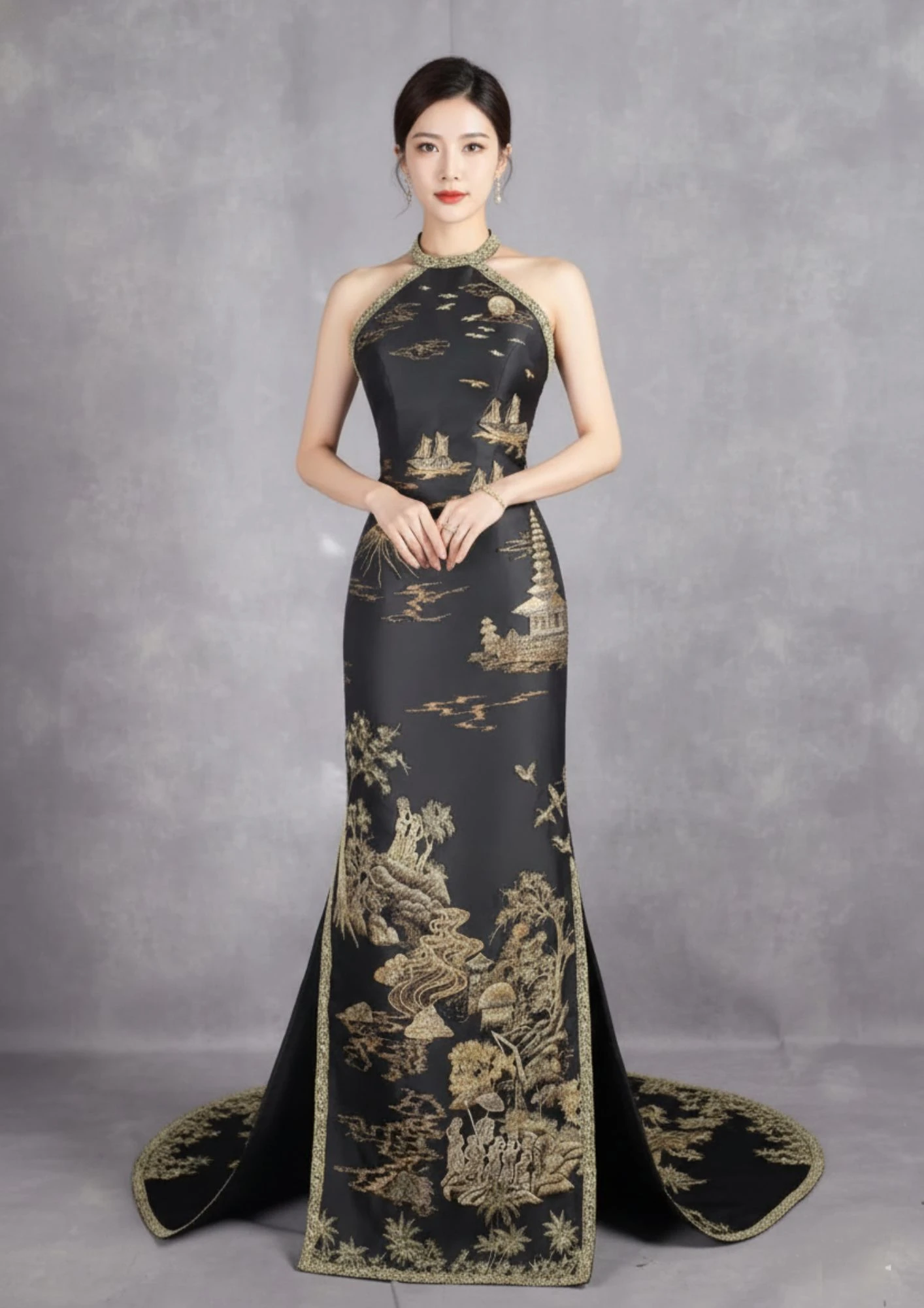 Black Embroidery Cheongsam