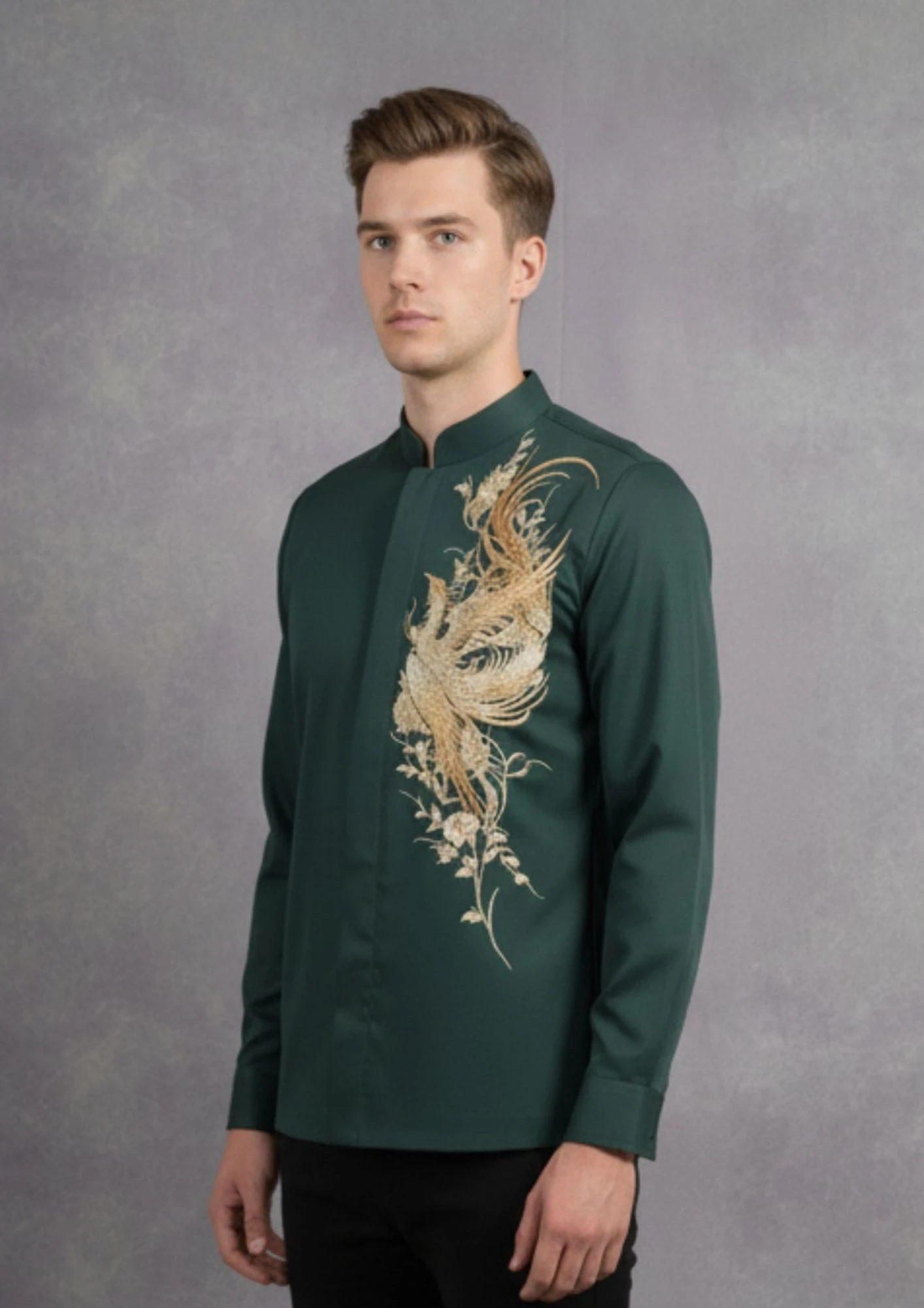 Green with Gold Embroidery Shirt