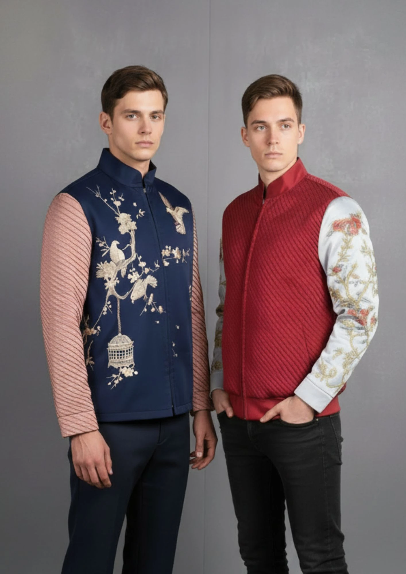 Embroidered Reversible Bomber Jacket (Navy & Crimson)