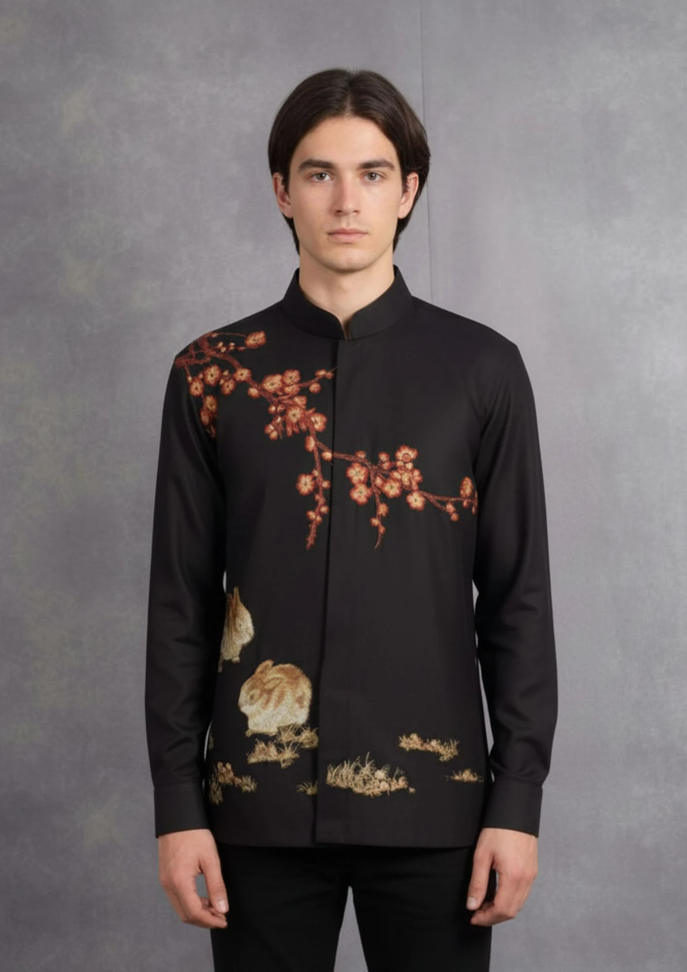 Black Blossom Embroidery Shirt