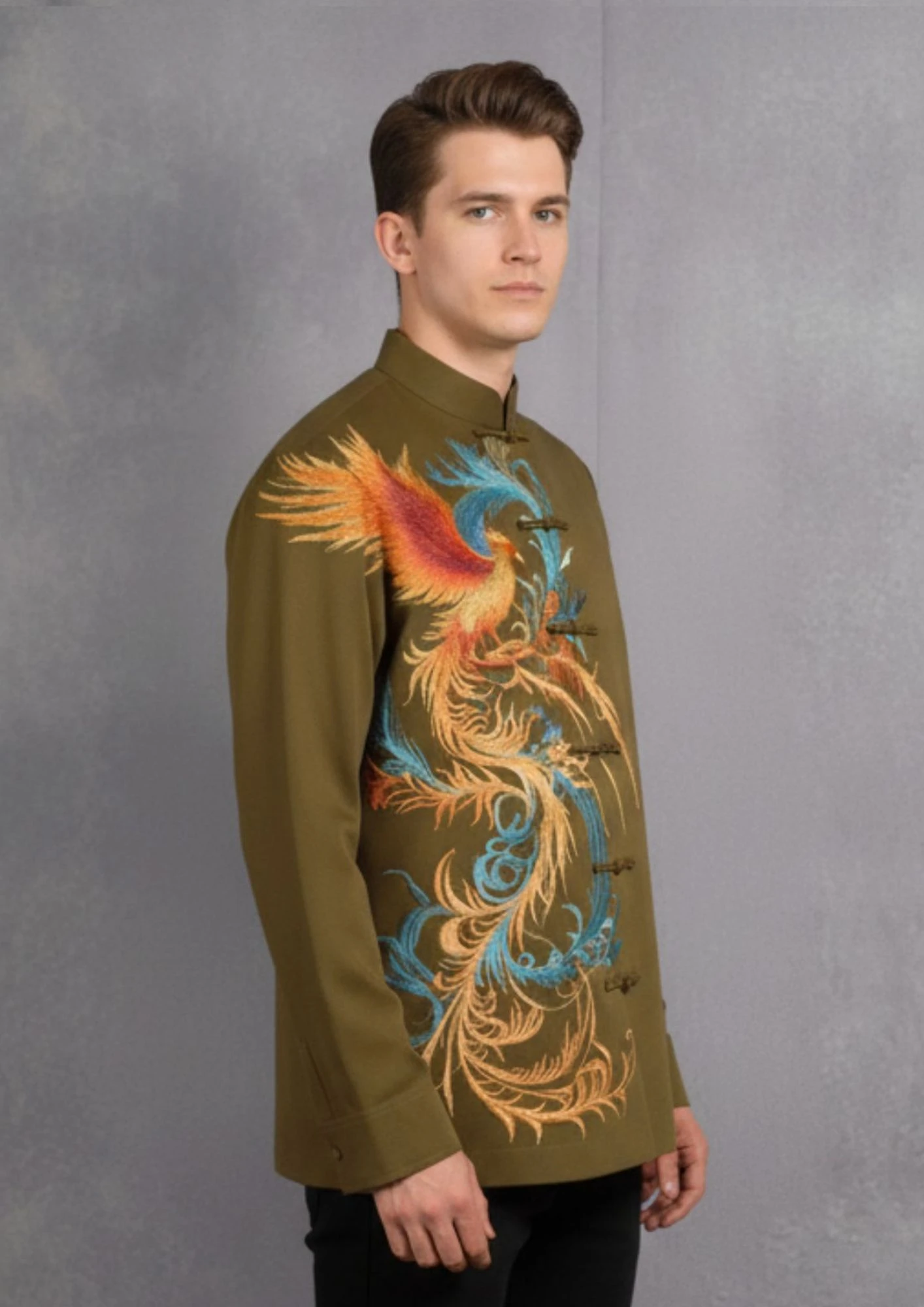 Olive Green Embroidery Shirt