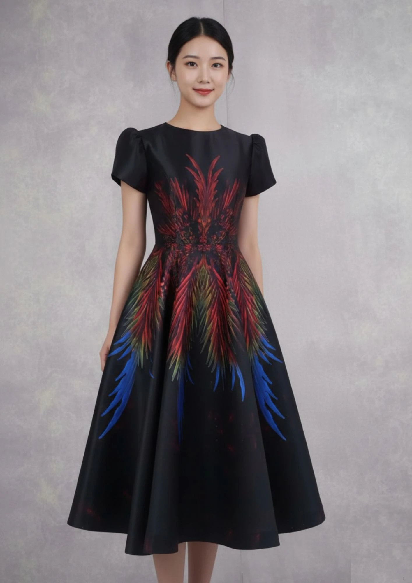 Multicolor Feather Printed Dress
