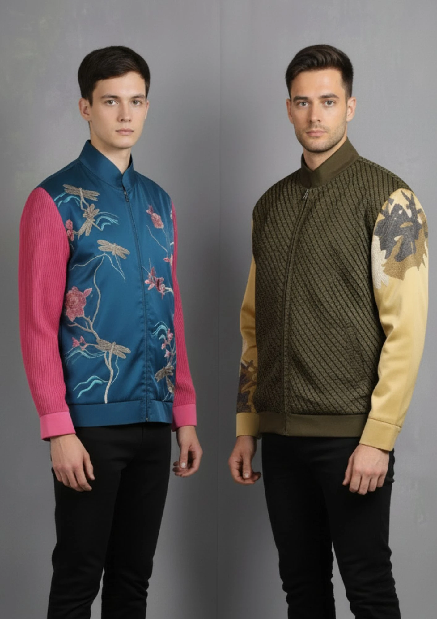 Embroidered Reversible Bomber Jacket (Olive & Teal)