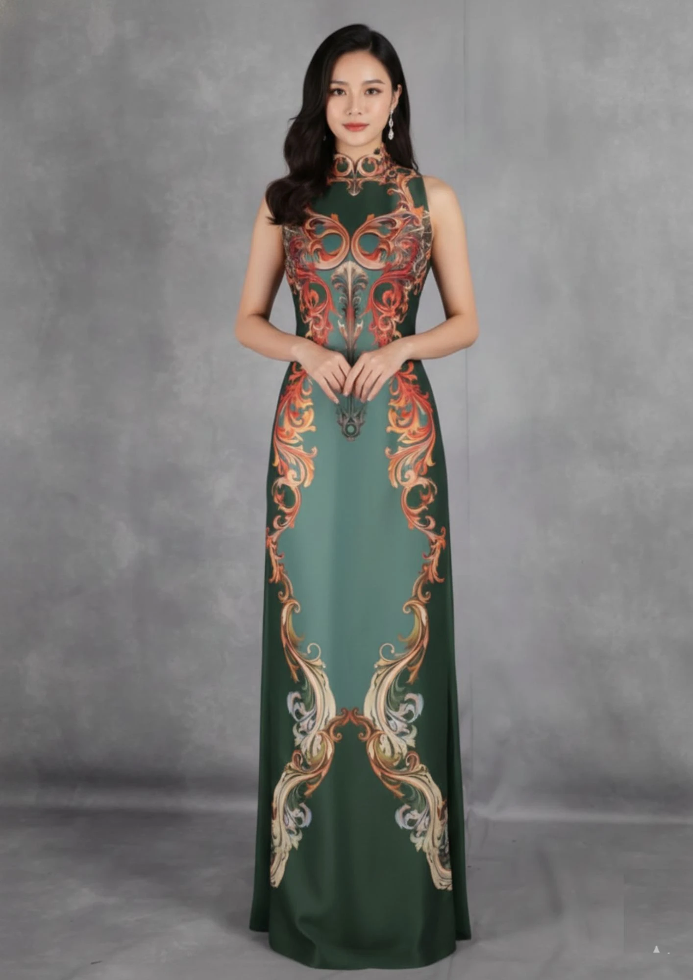 Cheongsam Emerald Green Printed
